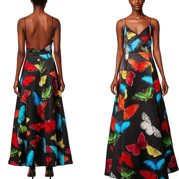 Alice + Olivia Butterfly Print Ball Gown Dress Bubble Hem Open Back Size 10 - Picture 4 of 13